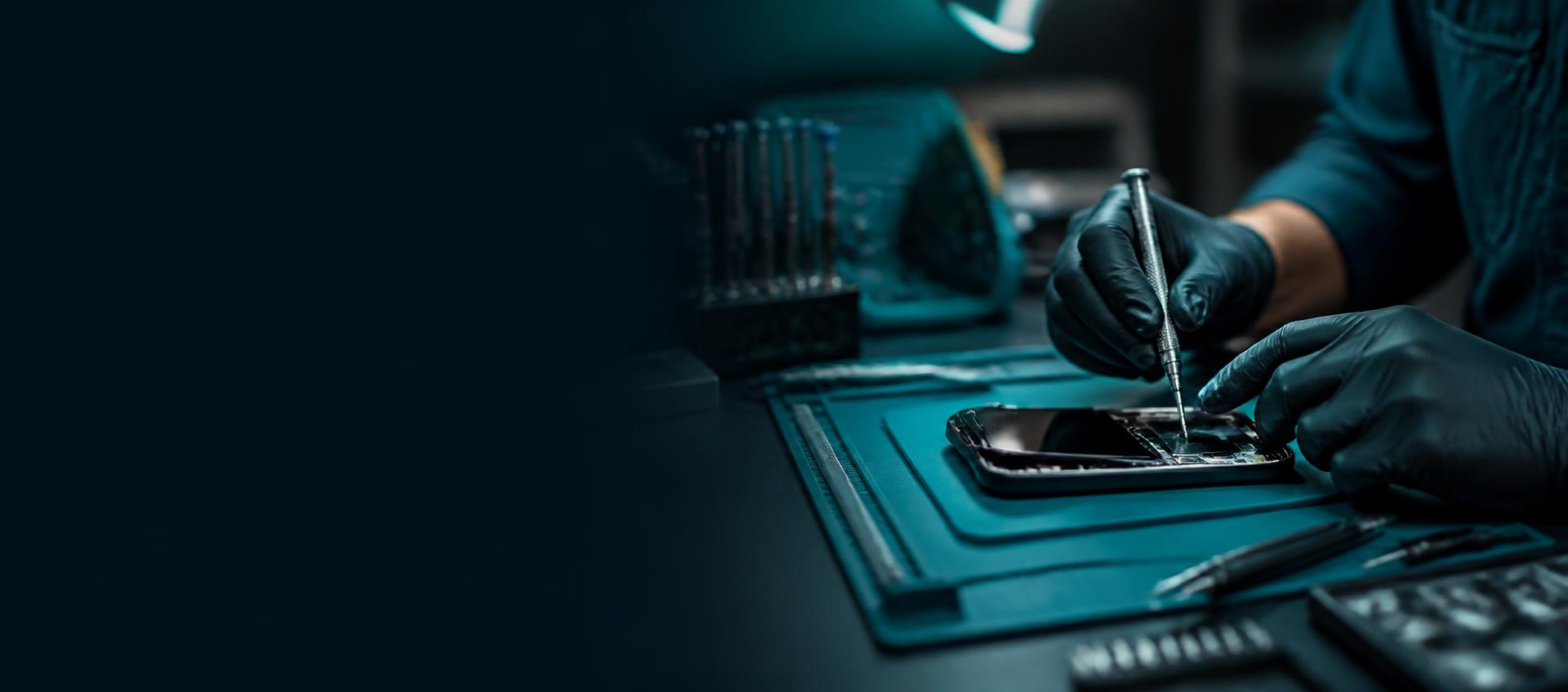 Technician repairing a smartphone screen